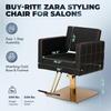 Buy-Rite Zara Styling Chair with Gold Stitching, Extra Wide Seat, Square Gold Base & Footrest - Modern Black Tufted Salon Chair for Hair Stylists & Barbers, Wipe-Clean Design, YLG-192-GOLD view 3