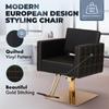 Buy-Rite Zara Styling Chair with Gold Stitching, Extra Wide Seat, Square Gold Base & Footrest - Modern Black Tufted Salon Chair for Hair Stylists & Barbers, Wipe-Clean Design, YLG-192-GOLD view 4