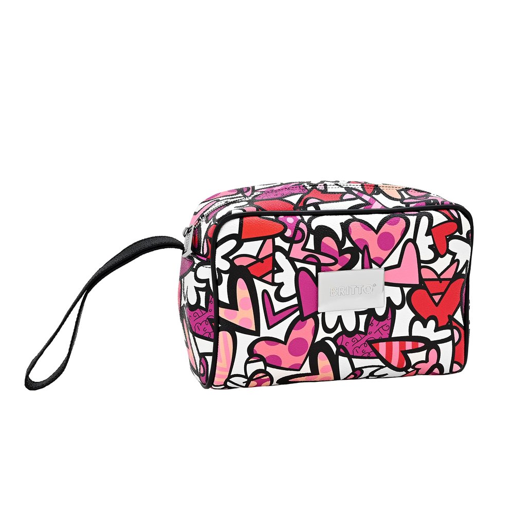 Britto Romero Eco Leather Toiletry Bag, Alive, Pink Hearts