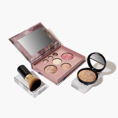 Baked Starter Kit: Baked Balance-n-Brighten Powder Foundation, Medium + Best of the Best Palette Blush Bronzer Highlighter Eyeshadow + Retractable Kabuki Brush