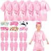 Jecery 18 Pcs Spa Party Supplies for Girls 6 Satin Kimono Robe 6 Spa Headband 6 Disposable Foam Pedicure Slippers (Pink,Size 10) view 1