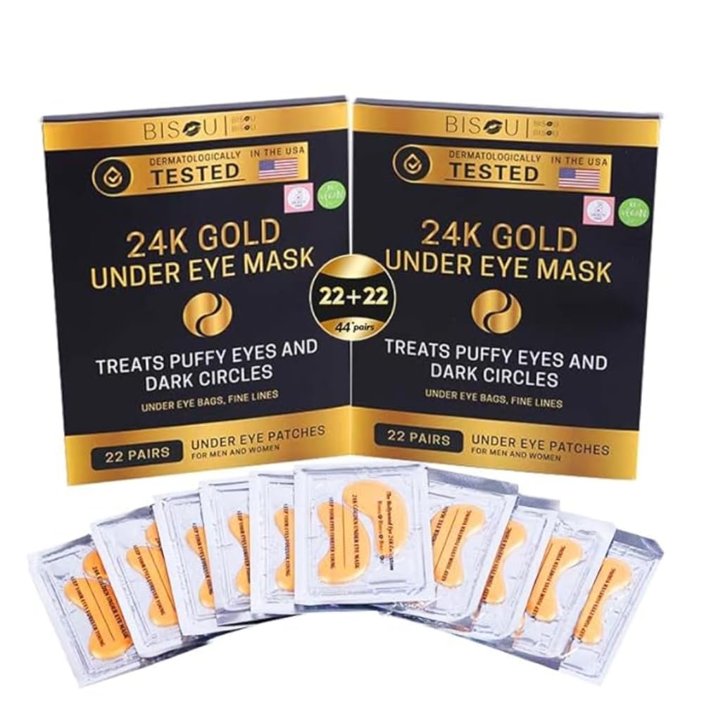 Bisou Bisou Bisou 24K Gold Under Eye Patches (44 Pairs) Collagen Masks for Dark Circles, Puffiness & Wrinkles Skincare Treatment for Women