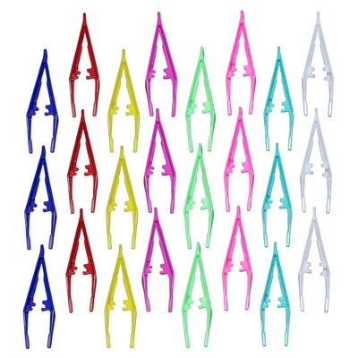 Beaupretty 24pcs Plastic Tweezers for Makeup Lightweight Fine Pointed Tips Eco-friendly Eyelash Application Tools Colors for Personal and Professional Use
