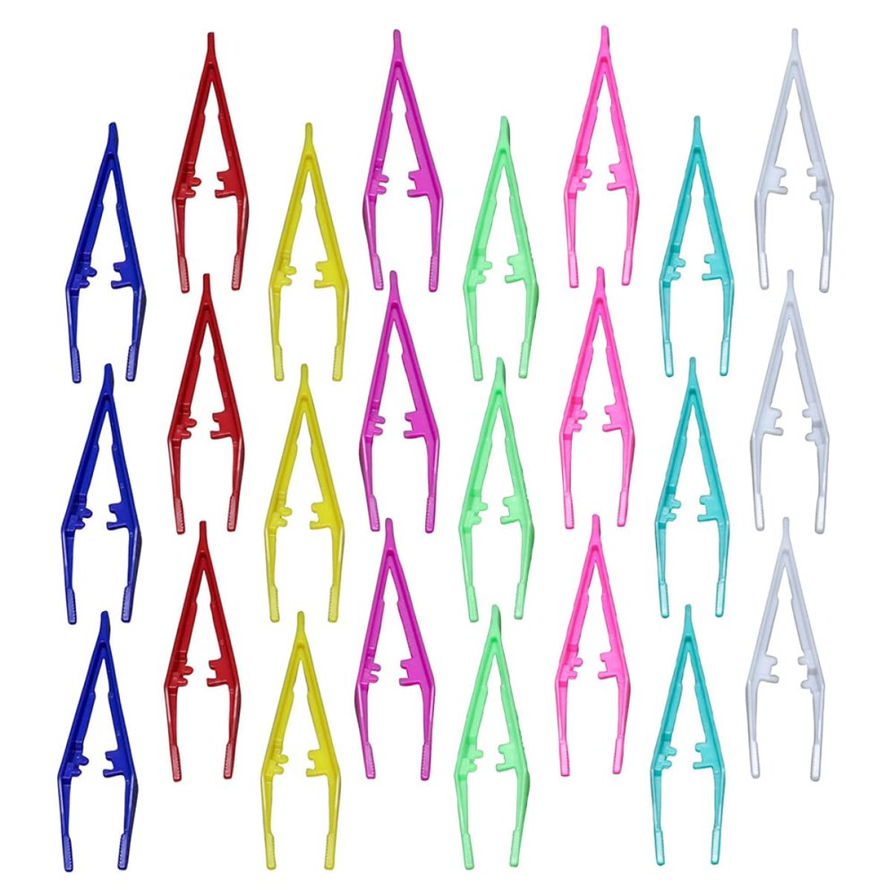 Beaupretty 24pcs Plastic Tweezers for Makeup Lightweight Fine Pointed Tips Eco-friendly Eyelash Application Tools Colors for Personal and Professional Use