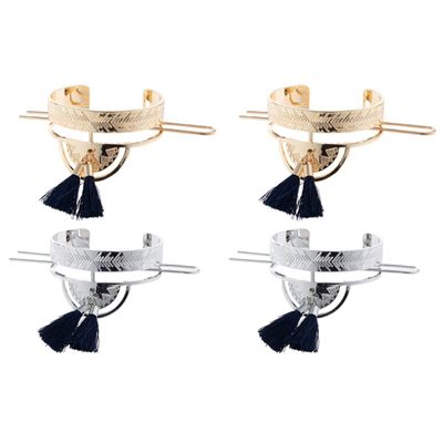 LALAFINA 4pcs Ladies for Elegant Decorative Vintage Bun Metal Pin Fork Accessories Barrettes Circle Cuff Geometric and Hollow Silver Styling Holder Clips Women Wedding