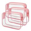 Wedama TSA Approved Toiletry Bag, Cosmetic Bags 3 Pack with Zipper Carry on Airline Airport Travel Accessories, PVC Makeup Bags for Travel, Quart Size Travel Bags for Men and Women-Pink view 1