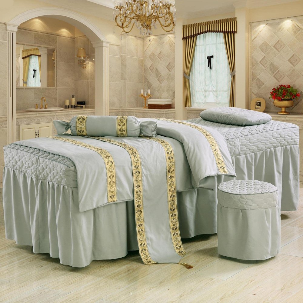 QQXX Beauty Salon Massage Table Sheet Sets, SPA Beauty Bed Cover with Face Breath and Side Pocket,Solid Color Massage Salon Bed Bedspread Massage Table Skirt Bed Cover,B,31x75inch