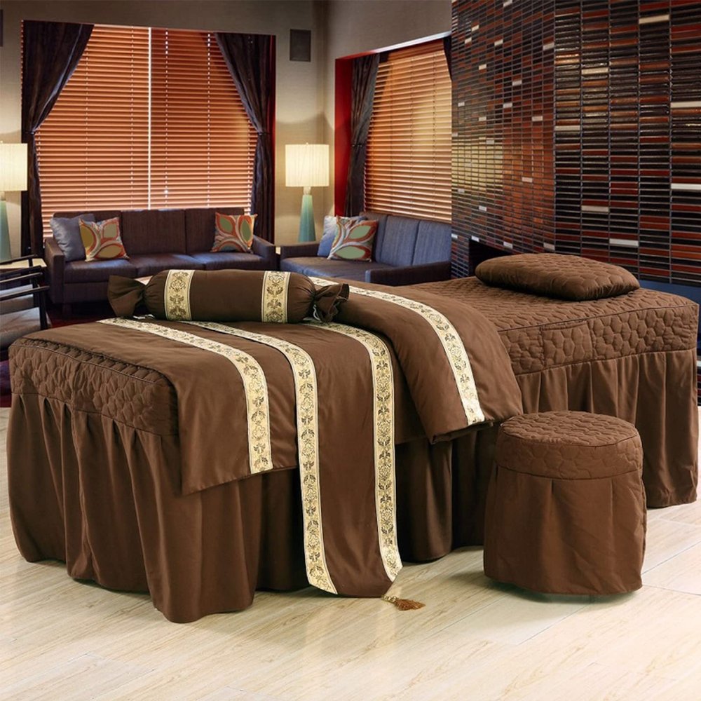 QQXX Beauty Salon Massage Table Sheet Sets, SPA Beauty Bed Cover with Face Breath and Side Pocket,Solid Color Massage Salon Bed Bedspread Massage Table Skirt Bed Cover,I,31x75inch