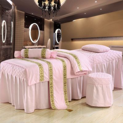 QQXX Beauty Salon Massage Table Sheet Sets, SPA Beauty Bed Cover with Face Breath and Side Pocket,Solid Color Massage Salon Bed Bedspread Massage Table Skirt Bed Cover,F,31x75inch