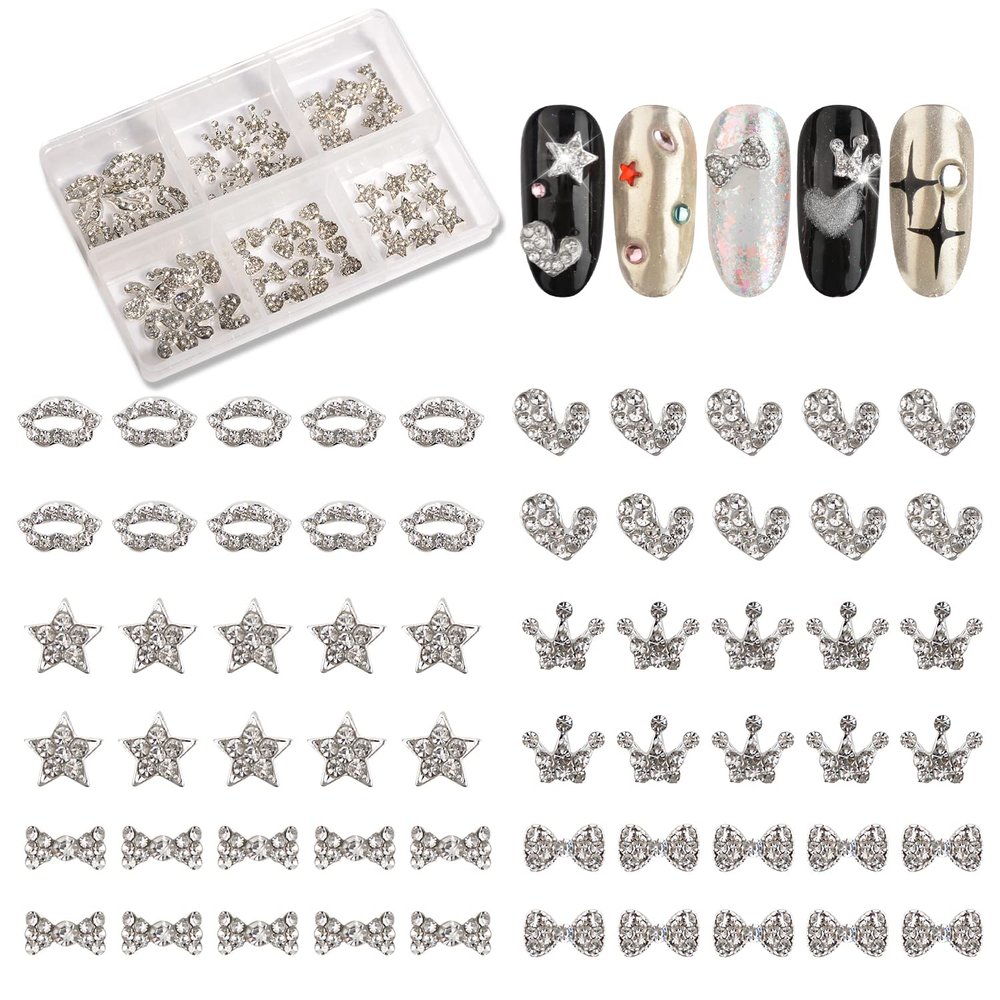 MEILINDS 60PCS Mixed Large 3D Nail Rhinestones Nail Charms, Kiss Lip Crown Nail Design Big Gem Jewel Stone Crystal Diamond Punk Nails Art Decoration for Girl Women DIY Manicure Craft Making