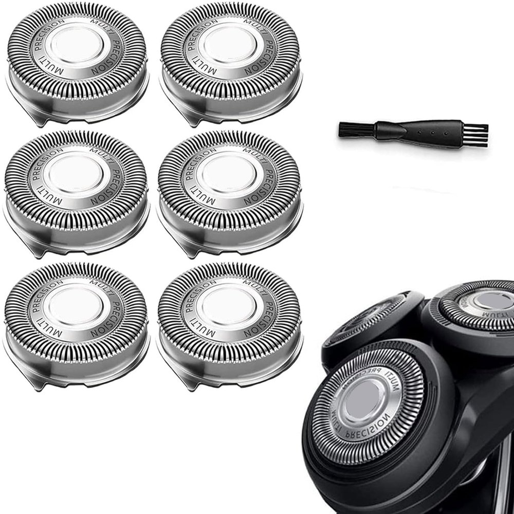 Gleway SH50/52 Replacement Heads Compatible with Philips Series 5000 Electric Shavers, SH50 Blades Heads Compatible with Norelco Series 5000 Razors PT8xx, PT7xx, AT8xx, AT7xx, 6 Pack with Brush