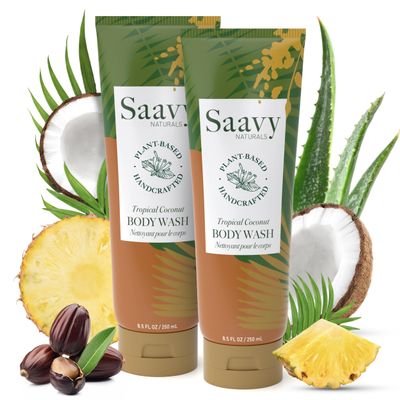Saavy Naturals Body Cream Tropical Coconut Plant-Based Ingredients| Made In USA | Absorbent Shea Butter Vegan Formula, Thick and Creamy Body Moisturizer, Body Lotion for Dry Skin- 8.5 Fl Oz, 2 Pack
