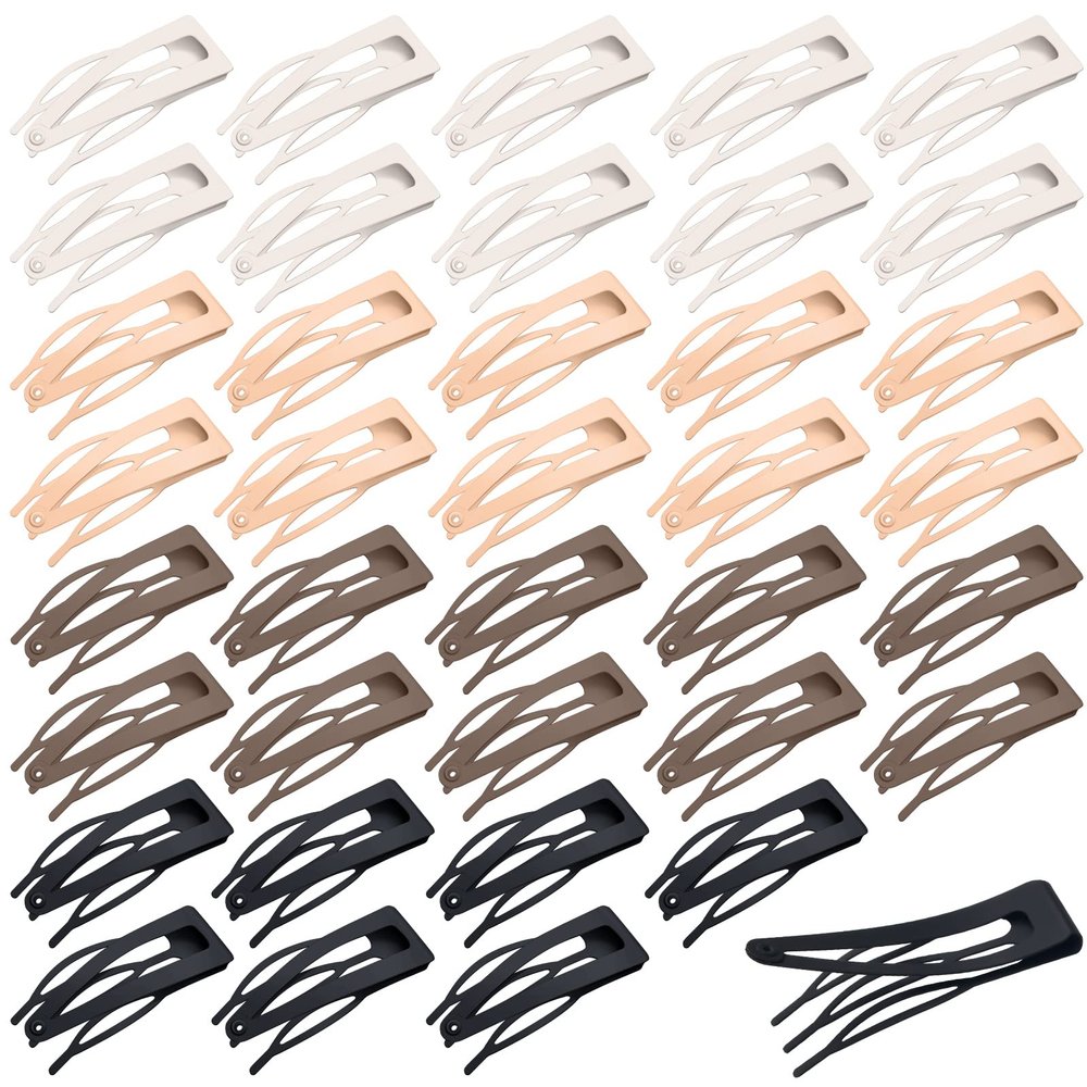 40 Pieces Snap Hair Clips Grip Hair Metal Barrettes for Women Snap Double Clip Pins Accessories for Women Making Salon(Black, Dark Brown, Beige, Cream)