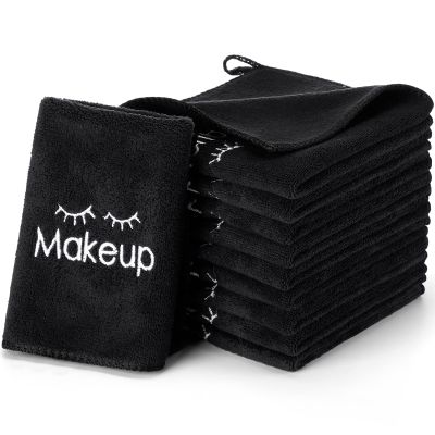 Macarrie 36 Pcs Makeup Washcloths Remover Towels Face Wash Cloths Black Soft Quick Dry Microfiber Make Up Towels for Face Facial Rag for Women Skin Care(Black)