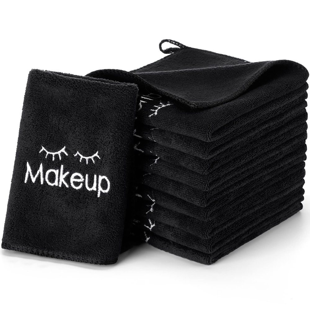 Macarrie 36 Pcs Makeup Washcloths Remover Towels Face Wash Cloths Black Soft Quick Dry Microfiber Make Up Towels for Face Facial Rag for Women Skin Care(Black)