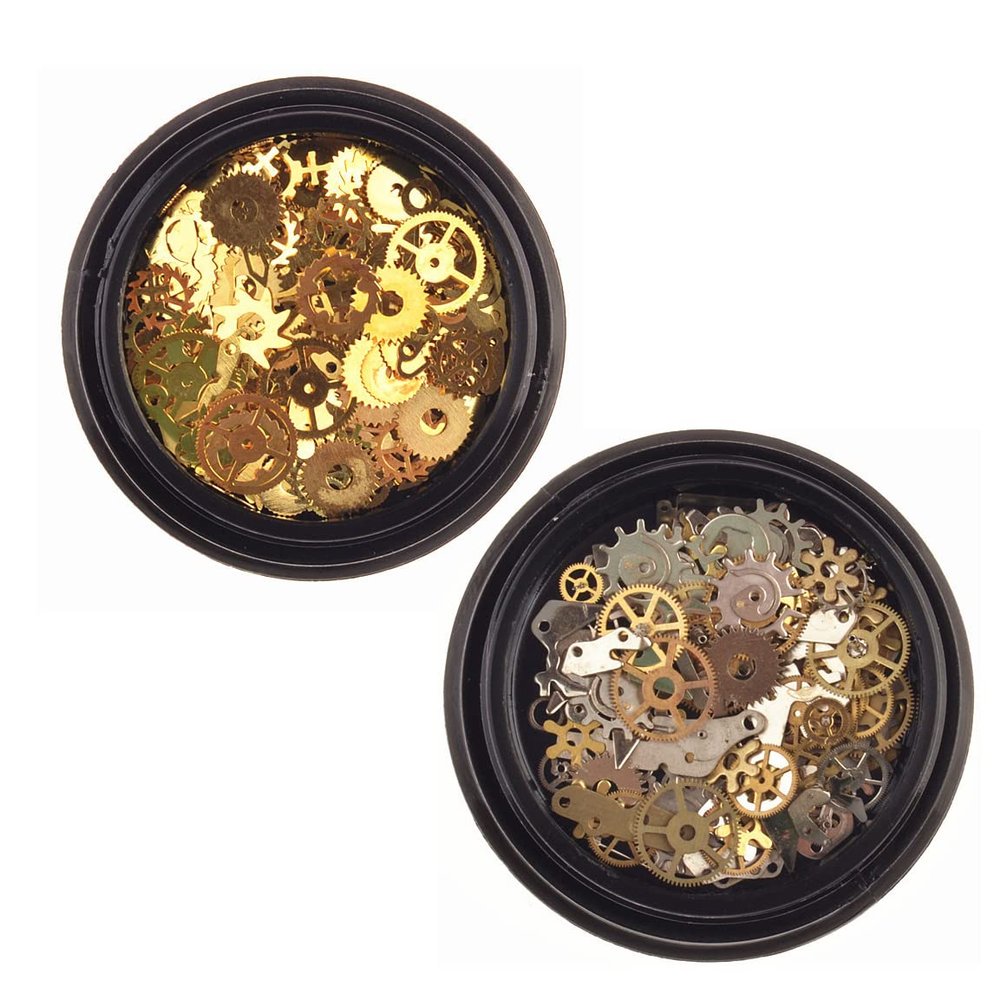 ericotry 2 Boxes Gear Nail Stickers Metal 3D Steam Punk Nail Sequins Decal Clock Watch Wheel Gear Nail Studs DIY Nail Tips Art Decorations Accessories (Mixed Pattern)