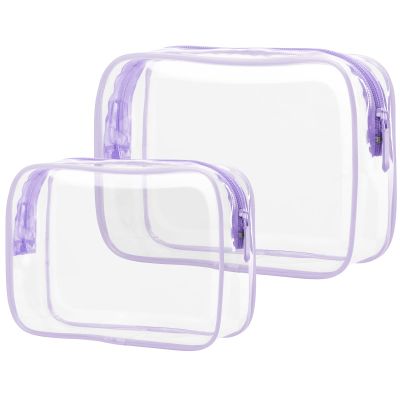 PACKISM Clear Makeup Bags - 2 Pack TSA Approved Toiletry Bags in 2 Size Clear Travels Bags for Toiletries, Cosmetic Bags Airport Carry on Compliant Bag, Light Purple