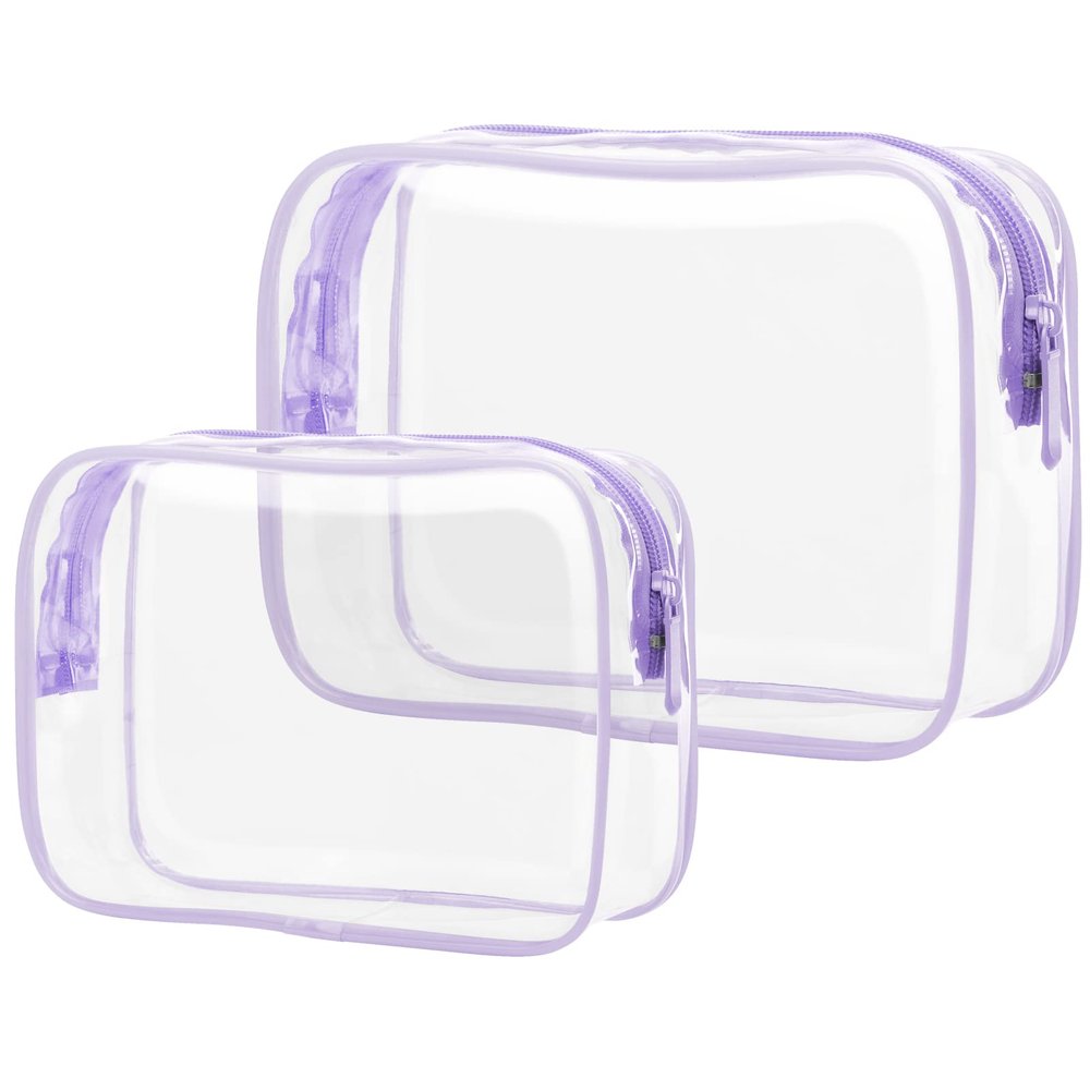 PACKISM Clear Makeup Bags - 2 Pack TSA Approved Toiletry Bags in 2 Size Clear Travels Bags for Toiletries, Cosmetic Bags Airport Carry on Compliant Bag, Light Purple
