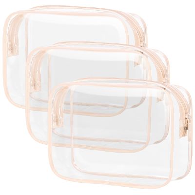 PACKISM TSA Approved Toiletry Bag 3 Medium - Upgrade Color-Edged Clear Makeup Bag, Clear Toiletry Bag For Traveling Fits Various Storage Needs, Pink