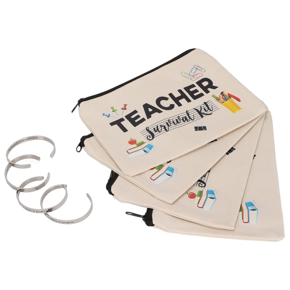4pcs End of Year Teacher Gifts Thank Teacher Pouch Bag with Zipper,Teacher Appreciation Gifts,Makeup Bag for Women Teacher Nursery Travel, Teacher Appreciation Gifts,4pcs End of Year TeacheTeach