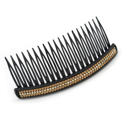 Black Acrylic With Champagne/AB Crystal Accent Hair Comb - 11cm