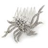 Bridal/Wedding/Prom/Party Rhodium Plated Clear Austrian Crystal, CZ Asymmetrical Leaf Hair Comb - 65mm view 1