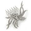 Bridal/Wedding/Prom/Party Rhodium Plated Clear Austrian Crystal, CZ Asymmetrical Leaf Hair Comb - 65mm view 2