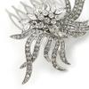 Bridal/Wedding/Prom/Party Rhodium Plated Clear Austrian Crystal, CZ Asymmetrical Leaf Hair Comb - 65mm view 3