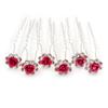 Bridal/Wedding/Prom/Party Set Of 6 Clear Austrian Crystal Fuchsia Rose Flower Hair Pins In Silver Tone view 1