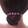 Bridal/Wedding/Prom/Party Set Of 6 Clear Austrian Crystal Fuchsia Rose Flower Hair Pins In Silver Tone view 2