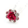 Bridal/Wedding/Prom/Party Set Of 6 Clear Austrian Crystal Fuchsia Rose Flower Hair Pins In Silver Tone view 3