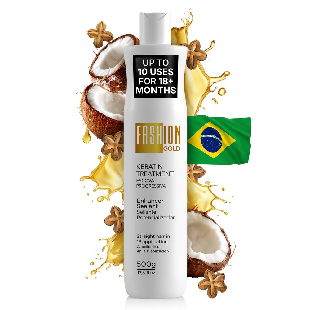 FASHION GOLD Keratin Hair Treatment (10 USES per Bottle), Keratina para Alisar el Pelo, Hair Botox Treatment, At Home Keratin Treatment, Alisados Organicos SIN FORMOL, Verdadera Keratina Brasilea