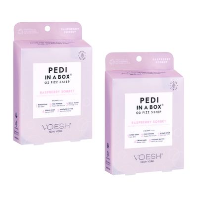 VOESH Pedi in a Box O2 Fizz, 2 Pack Raspberry Sorbet, Detoxifying Spa Pedicure, DIY Pedi, At-Home Pedi, Pedi in a Box, Spa Foot Treatment, Vegan Beauty, Foot Detox, Pedicure Prep