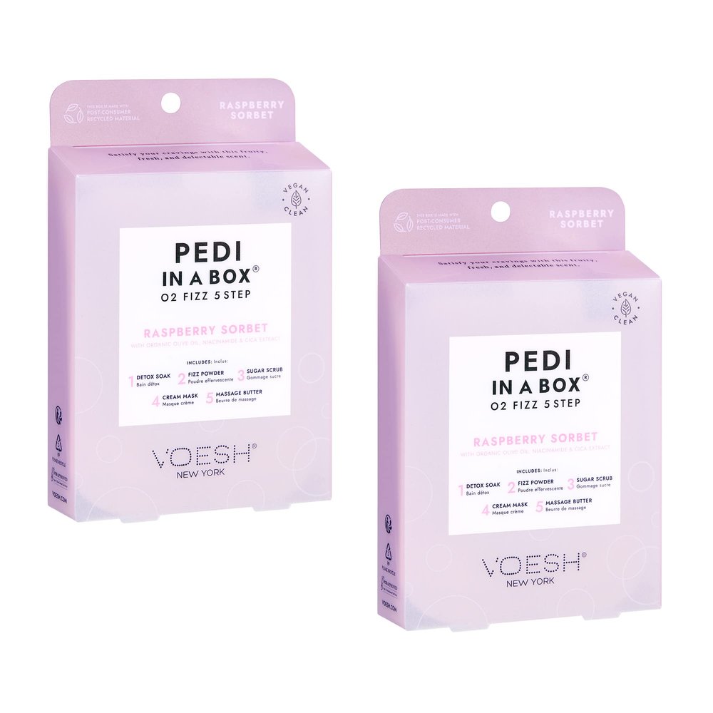 VOESH Pedi in a Box O2 Fizz, 2 Pack Raspberry Sorbet, Detoxifying Spa Pedicure, DIY Pedi, At-Home Pedi, Pedi in a Box, Spa Foot Treatment, Vegan Beauty, Foot Detox, Pedicure Prep