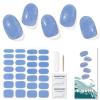 DUKASOU Semi Cured Gel Nail Strips, Blue Fine Flash | 28pcs Work With Any UV Lamp, Stickers for Women Girls, Includes Prep Pads, File & Wood Stick view 1