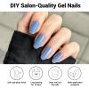DUKASOU Semi Cured Gel Nail Strips, Blue Fine Flash | 28pcs Work With Any UV Lamp, Stickers for Women Girls, Includes Prep Pads, File & Wood Stick view 4