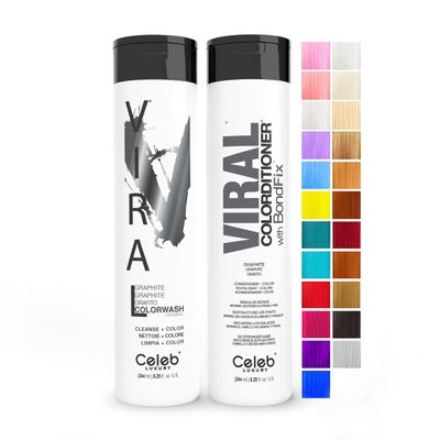Celeb Luxury Viral Pastel Graphite Duo, Color Depositing Colorwash Shampoo & Conditioner with Bondfix Bond Rebuilder, Semi Permanent Hair Colour Glaze, Maintains and Refreshes Metallic Silver Color
