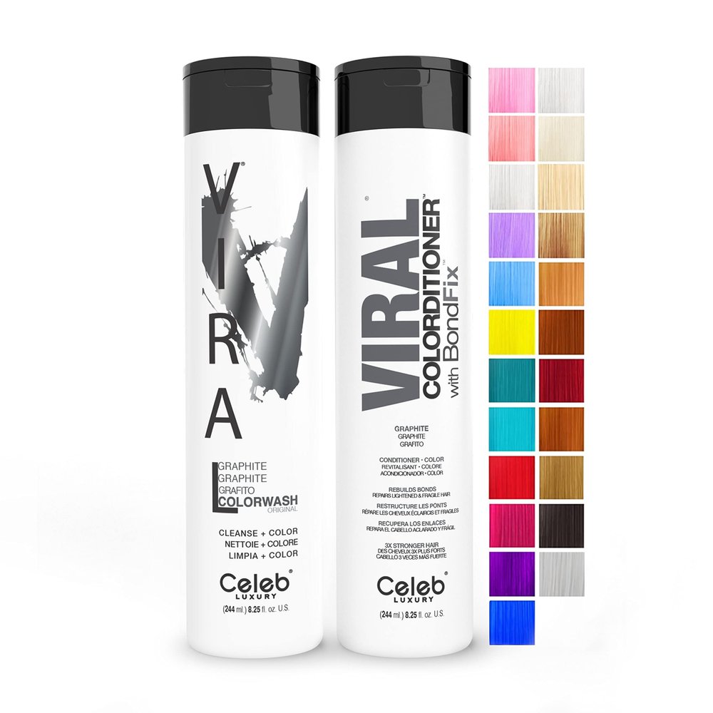 Celeb Luxury Viral Pastel Graphite Duo, Color Depositing Colorwash Shampoo & Conditioner with Bondfix Bond Rebuilder, Semi Permanent Hair Colour Glaze, Maintains and Refreshes Metallic Silver Color