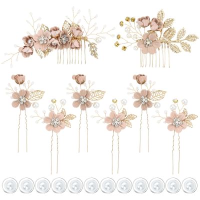 inSowni 20 Pack White Dusty Pink Blue Flower Bridal Wedding Hair Side Combs+Flower Hair Pins+Twist Spiral Pearl Hair Pins Floral Hair Pieces Headpieces Accessories for Brides Bridesmaids Women Girls