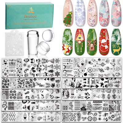 Biutee Nail Stamping Plates Set 10 pcs Nail Art Stamper Scraper Nail Stamp Plates Kit Nail Art Plate Template Lace Flower Butterfly Star Rose Design Nail Art Accessories