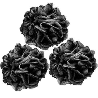 Loofah Charcoal Bath Shower Sponge Body Scrubber,75g XL Exfoliate Mesh Pouf Shower Bouquet,3 Pack Black Large Bath Sponge for Women and Men
