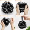 Loofah Charcoal Bath Shower Sponge Body Scrubber,75g XL Exfoliate Mesh Pouf Shower Bouquet,3 Pack Black Large Bath Sponge for Women and Men view 4