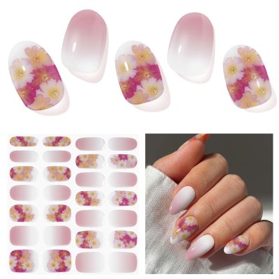 DUKASOU Semi Cured Gel Nail Strips, Spring Blossoms | 28 pcs Gel Nail Strips Work with Any UV Lamp, Salon Quality UV Nails Stickers, Easy to Apply for Home Nails DIY