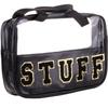 CRUOXIBB Chenille Letter Clear PVC And PU leather Large Travel Cosmetic Toiletry Storage Bag Waterproof Makeup Tote Bag Organizer Bag for Women(STUFF-Black) view 1