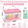 Chenille Letter Clear Makeup Bags Stuff Pouch, Preppy Patch Makeup Bag Zipper with Handle, Transparent PVC & Nylon Waterproof Glitter Cosmetic Handbag Travel Toiletry Storage for Women (STUFF-Pink) view 2