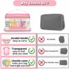 Chenille Letter Clear Makeup Bags Stuff Pouch, Preppy Patch Makeup Bag Zipper with Handle, Transparent PVC & Nylon Waterproof Glitter Cosmetic Handbag Travel Toiletry Storage for Women (STUFF-Pink) view 4