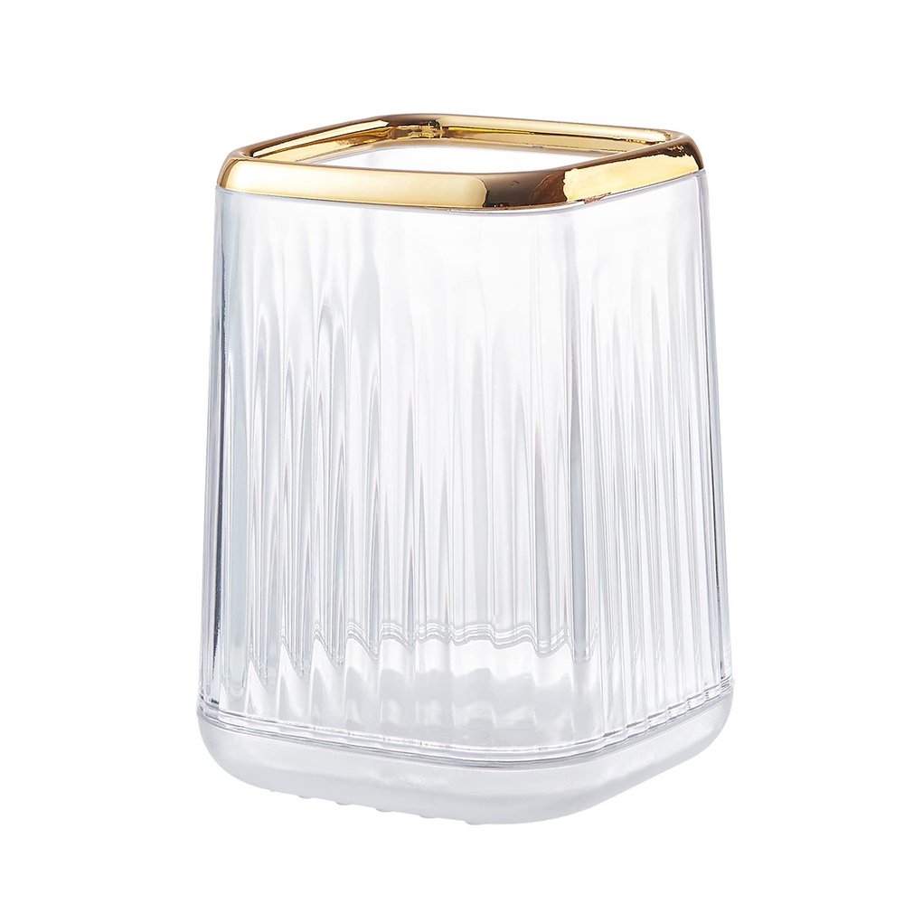 DASITON Makeup Brush holder Organizer, plastic Square Cosmetic Brush Storage Holder, Vintage Stripe Make Up Brush Cup Pen Pencil HolderClear