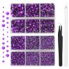 AUREHEN 10000PCs 2-6MM Violet Resin Flat Back Rhinestones with Silver Bottom, Round Non Hotfix Resin Rhinestones Nail Gems Stones with Tweezer & Picker Pen for Tumblers Nail Art & DIY Decoration view 1