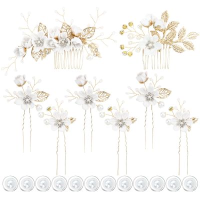 inSowni -20 Pack White Dusty Pink Blue U Shape Flower Shape Pearl Spiral Hair Combs Hair Bridal Accessories