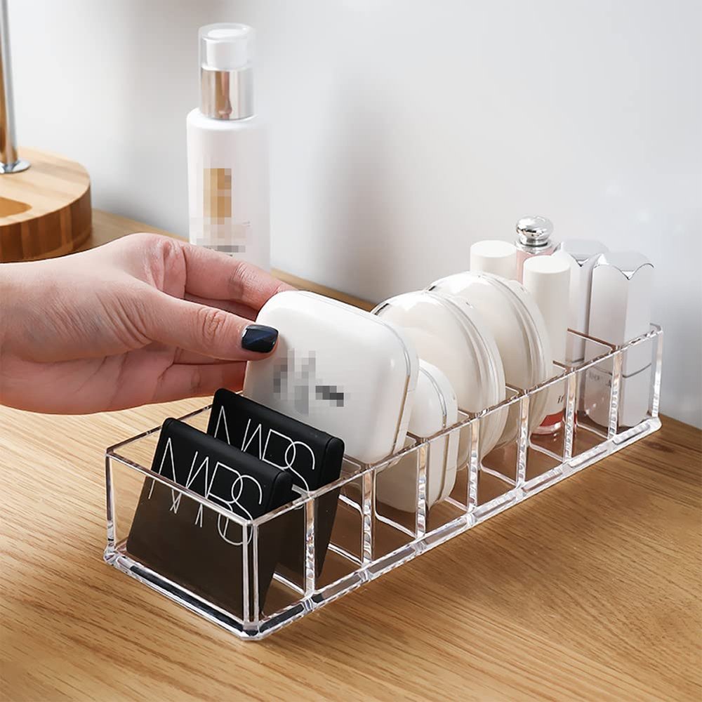 Koomuao Acrylic Makeup Eyeshadow Palette Organizer Removable Dividers 8 Space Vanity Desk Storage for - Eyeshadow Palettes, Contour Kits, Blush